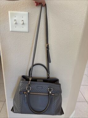 Gucci Gray Leather Satchel with Top Handles and Crossbody Strap